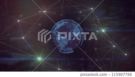 Image of globe spinning network of connections over warehouse 115907788