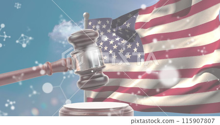 Image of molecules over gavel and flag of usa 115907807