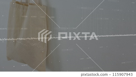 Image of financial data and graphs over shopping bag 115907943