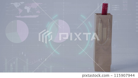 In this image, a wine bottle is seen in a shopping bag against a white background 115907944
