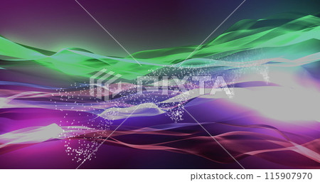 Image of white particles spinning on a blue and black background to form a 3d dna strand 115907970