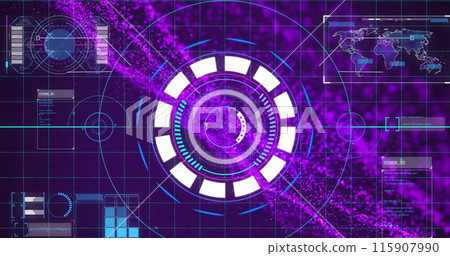 Image of data processing with scope scanning over light spots on black background Image of data processing with scope scanning over light spots on black background 115907990