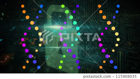 Image of data processing over dna strands and padlock Image of data processing over dna strands and padlock 115908035