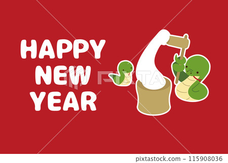 2025 New Year's card design Year of the Snake Illustration of a snake pounding rice cakes 2025 New Year's card design Year of the Snake Illustration of a snake pounding rice cakes 115908036