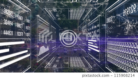 Image of screens with network of connections and data processing Image of screens with network of connections and data processing 115908214