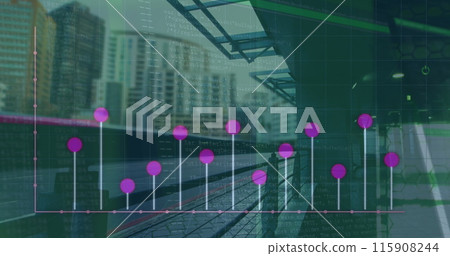 Image of financial data processing over cityscape 115908244