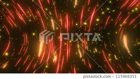 Image of glowing spots of red and yellow light on black background 115908351