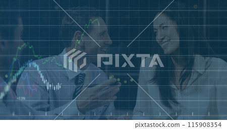 A businessman is discussing with colleagues during a meeting in the office 115908354