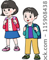 Elementary school students on their way to school 115908438