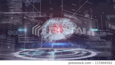 Image of scope scanning and data processing over brain Image of scope scanning and data processing over brain 115908562