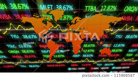 Image of data processing over world map 115908587