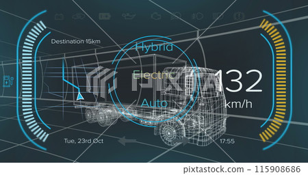 Image of digital car interface and data processing over 3d model of car Image of digital car interface and data processing over 3d model of car 115908686