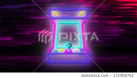 Image of arcade machine icon text over light trails on black background Image of arcade machine icon text over light trails on black background 115908762