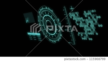 Image of data processing with scope scanning on black background Image of data processing with scope scanning on black background 115908799