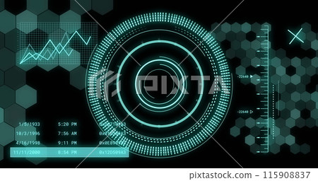 Image of data processing with scope scanning on black background 115908837