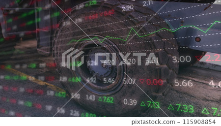 Image of financial data processing over truck wheel 115908854