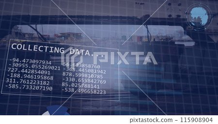 Image of financial data processing over shipyard Image of financial data processing over shipyard 115908904
