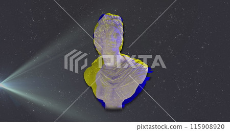 Image of interference over sculpture with light trails and spots on black background Image of interference over sculpture with light trails and spots on black background 115908920
