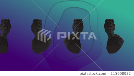 Image of moving sculptures over shapes on blue background Image of moving sculptures over shapes on blue background 115908922