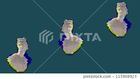 Image of head sculptures with interference on blue background Image of head sculptures with interference on blue background 115908923