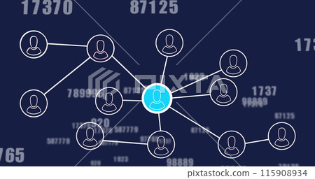 Image of network of connections and data processing over dark background 115908934