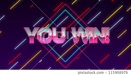 Image of mountains in you win text over rhombuses and lines against abstract background Image of mountains in you win text over rhombuses and lines against abstract background 115908976