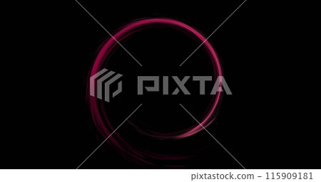 Image of glowing circle of pink light trial with copy space on black background 115909181