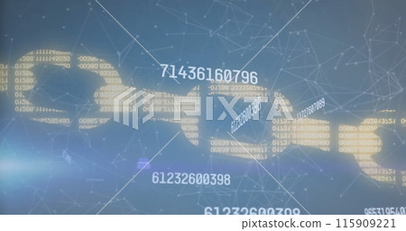 Image of security chain, numbers and data processing Image of security chain, numbers and data processing 115909221