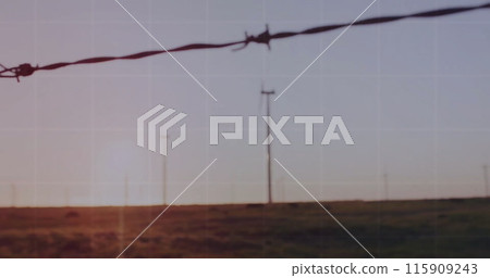 Image of financial data processing over wind turbines 115909243