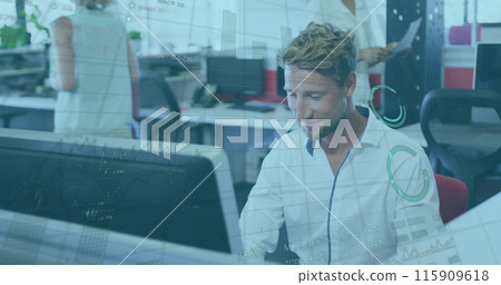 Image of data processing over caucasian businessman and businesswoman 115909618