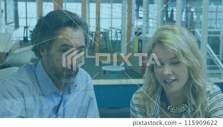 Image of data processing over caucasian businessman and businesswoman 115909622