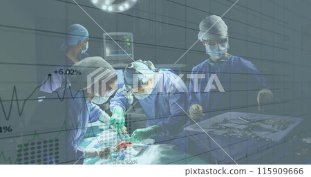 Image of data processing over diverse male and female surgeons in hospital 115909666