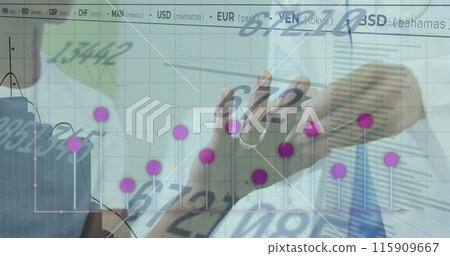 Image of data processing over diverse female doctor and male patient in hospital Image of data processing over diverse female doctor and male patient in hospital 115909667