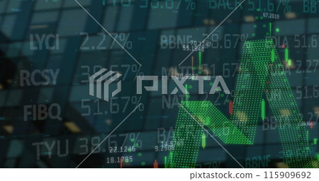 Image of data processing, diagrams and stock market over modern building Image of data processing, diagrams and stock market over modern building 115909692
