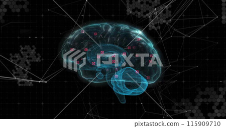 Image of human brain and data processing over dark background 115909710