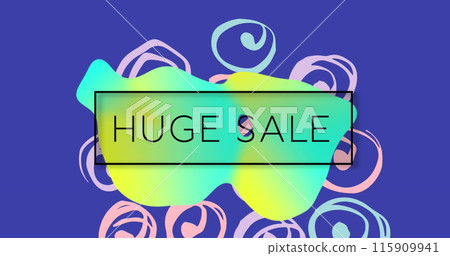 Image of huge sale text in black frame, green to yellow splodge and blue and pink swirls Image of huge sale text in black frame, green to yellow splodge and blue and pink swirls 115909941