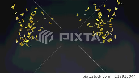 Image of gold confetti floating over black background 115910044