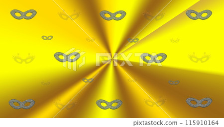 Image of blue masquerade masks over yellow glowing light beams 115910164