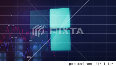 Image of digital interface squares data loading and statistics processing over grid 115910186