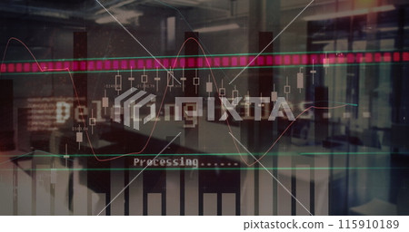 Image of statistics and data processing over office Image of statistics and data processing over office 115910189