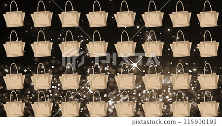 Image of beige tote handbags repeated over white spotlights on black background Image of beige tote handbags repeated over white spotlights on black background 115910191
