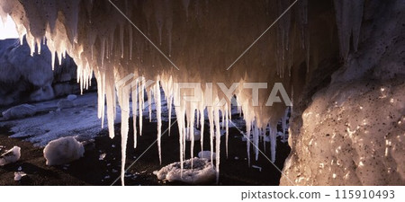 Ice spirits washed up on Saroma Sanrihama Beach in Hokkaido 115910493