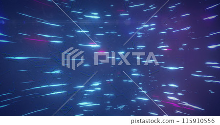 Image of light trails over network of connections on black background Image of light trails over network of connections on black background 115910556