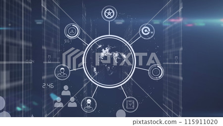 Image of data processing and icons over cityscape 115911020