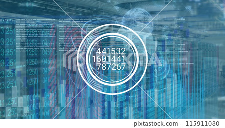 Image of data processing and binary coding over blue eye 115911080