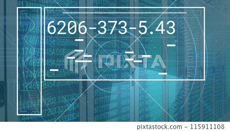 Image of data processing with scope scanning over server room 115911108