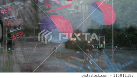 Image of statistical data processing against city traffic Image of statistical data processing against city traffic 115911192