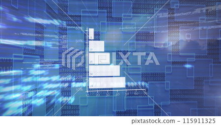 Image of data processing over shapes on white background Image of data processing over shapes on white background 115911325