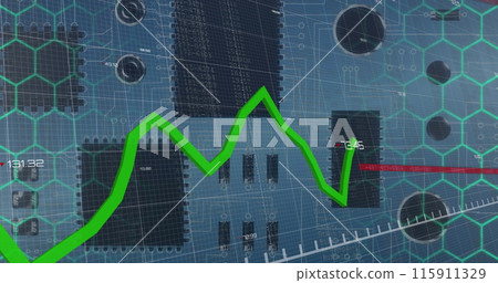 Image of data processing over computer circuit board on blue background Image of data processing over computer circuit board on blue background 115911329