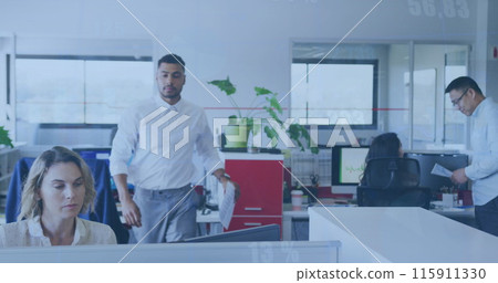Image of data processing over diverse business people in office Image of data processing over diverse business people in office 115911330